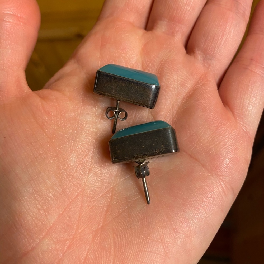 Turquoise Rectangle Stud Earrings - image 3